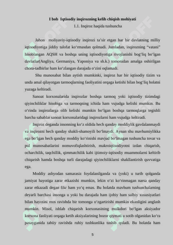 IQTISODIY INQIROZLAR, ULARNING TURLARI VA NAMOYON BO`LISH XUSUSIYATLARI 5
