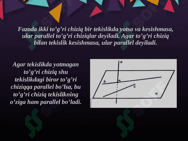 Tekislikning parallel va perpendikulyarligi. 2