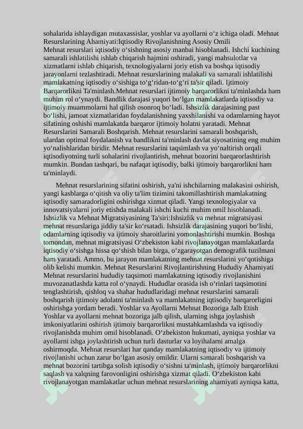 O`zbekistonda mehnat resurslari va ularning hududiy tarkibi 7