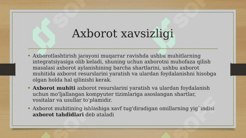 Axborot xavsizligini taminlash. 2