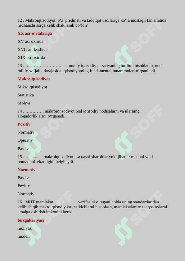 Makroiqtisodiyot fanidan test savollari va javoblari. 3