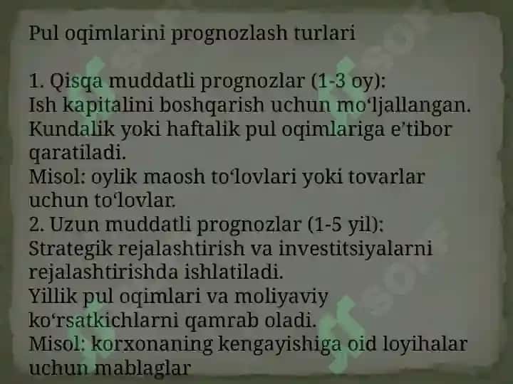 Pul oqimlarini pragnozlash 4
