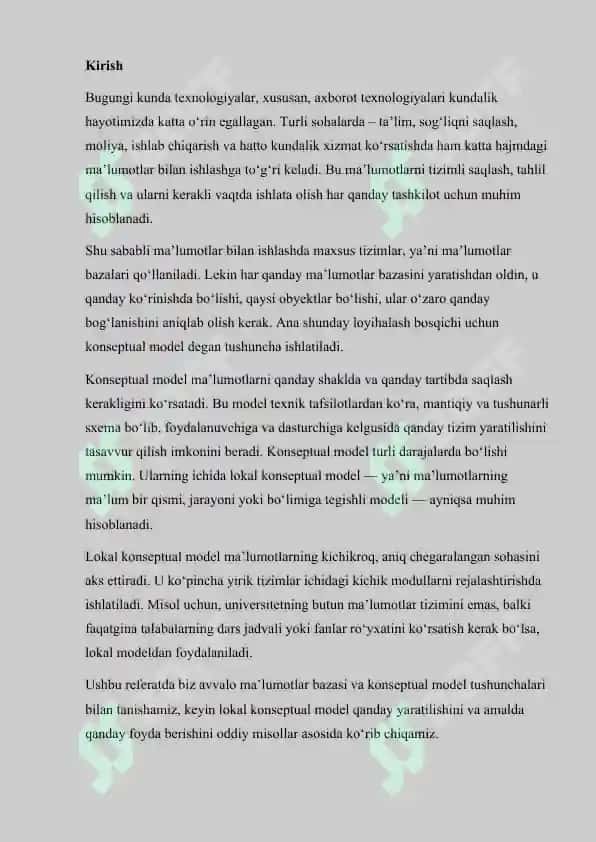 Ma'lumotlar bazasi konseptual modeli 2