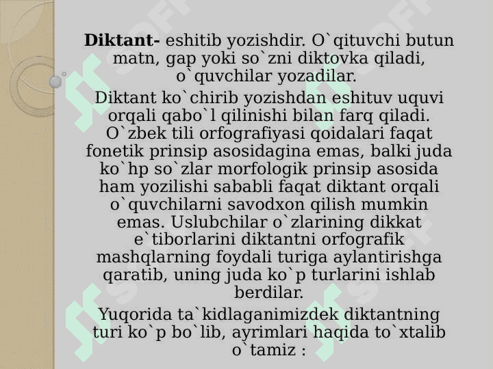 DIKTANT VA UNING TURLARI 3