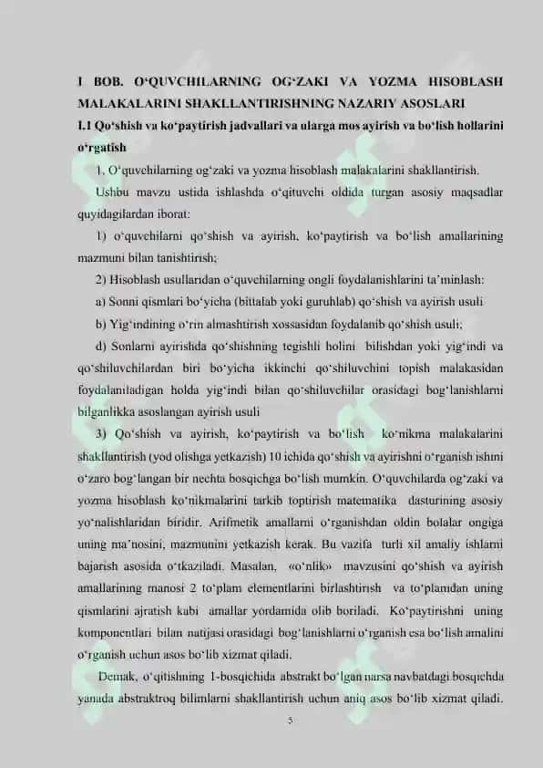 O‘quvchilarning og‘zaki va yozma hisoblash malakalarini shakllantirish 5