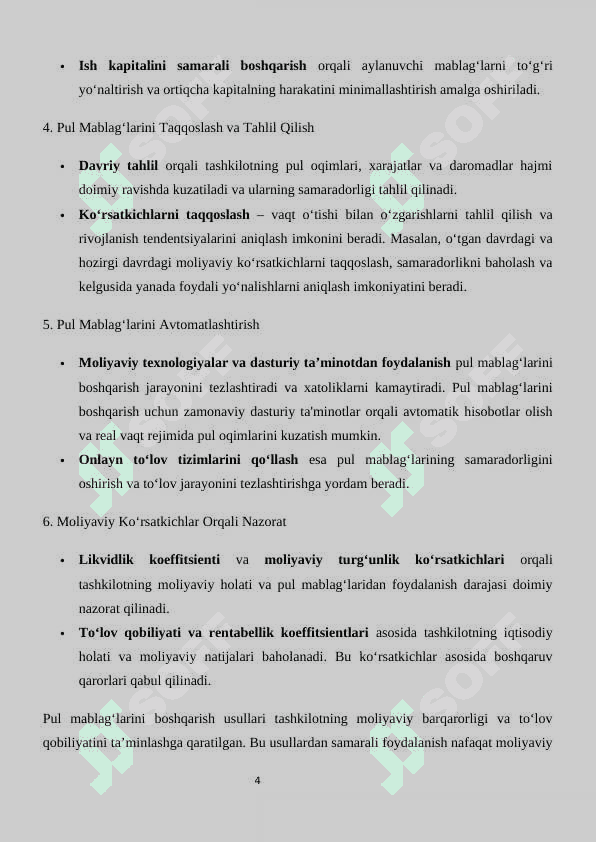 Pul mablag’lari va ularni tahlili. moliya 4