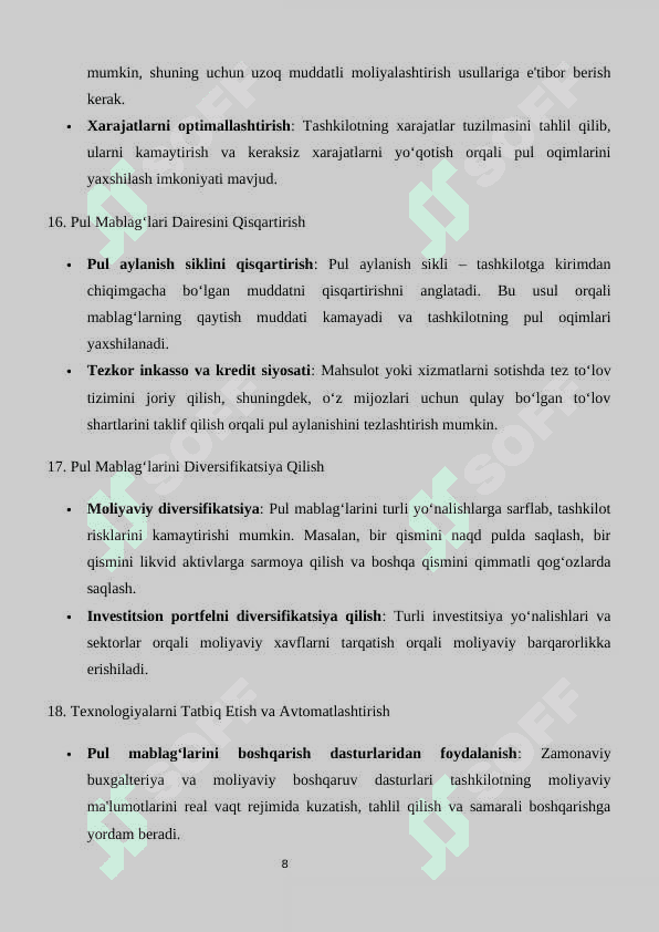 Pul mablag’lari va ularni tahlili. moliya 8