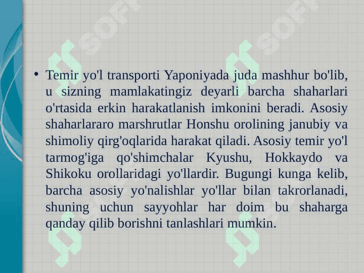 YAPONIYADA TEMIR YO'L TRANSPORTI 2