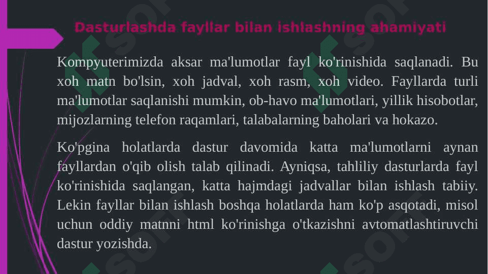 DASTURLASHDA FAYLLAR BILAN ISHLASHNING AHAMIYATI. FAYLLARNI OCHISH REJIMLARI 3