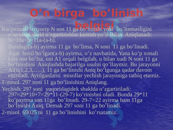 Bo’linish belgilari  haqida 2