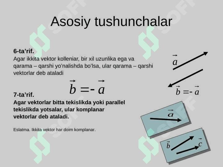 VEKTORLARNING SKALYAR  VEKTOR VA ARALASH KO'PAYTMALARI 6