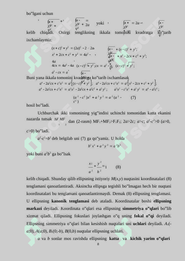 Elips va uning kanonok tenglamalari 8