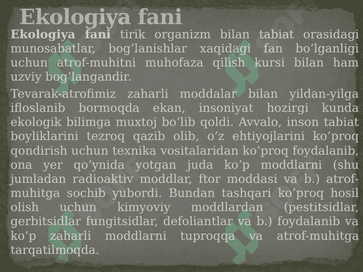 EKOLOGIYANING BOSH VAZIFASI 8