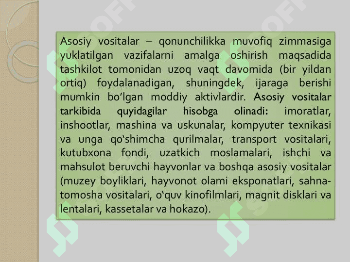 Mavzu: Asosiy vositalar va nomoddiy aktivlar hisobi 2
