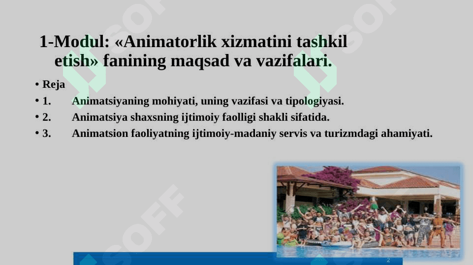 Animatorlik xizmatlarini tashkil etish 2
