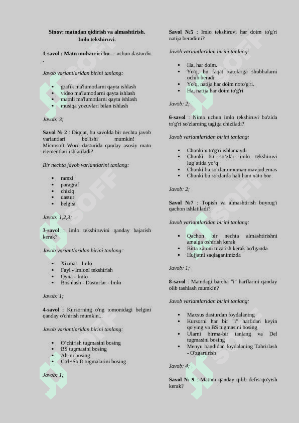 Informatika fanidan testlar 1