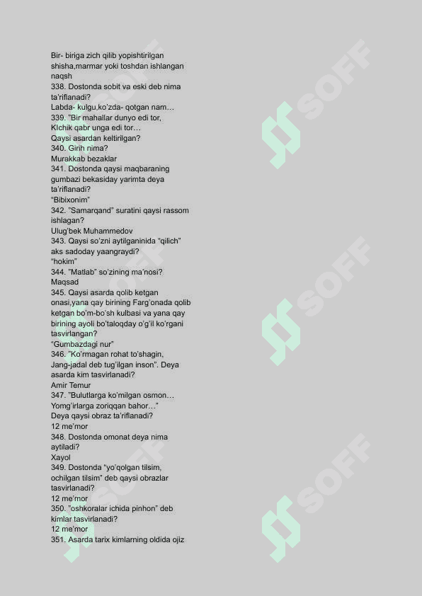 Adabiyotdan savol javoblar 3