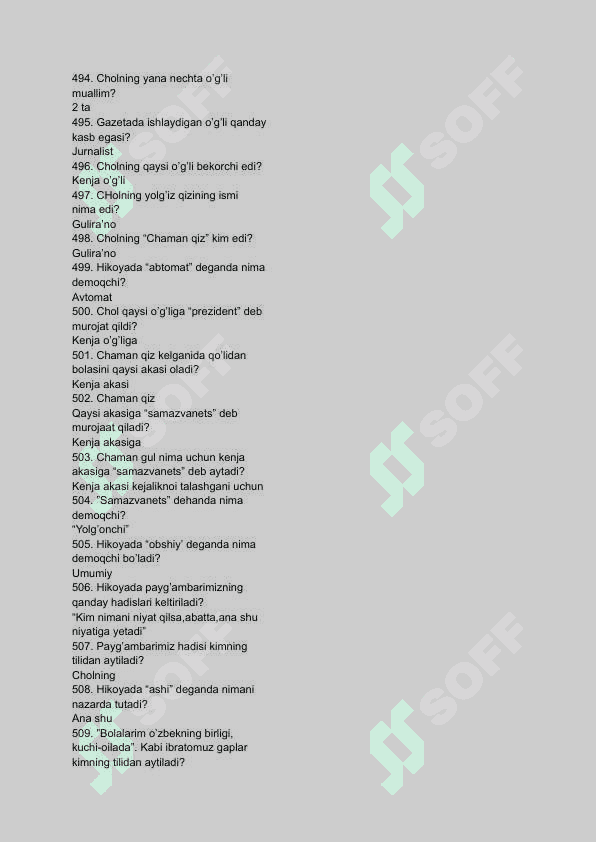Adabiyotdan savol javoblar 8