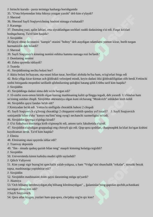 Nur borki soya bor savol javoblar 3