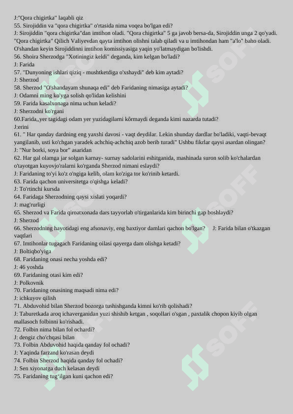 Nur borki soya bor savol javoblar 4