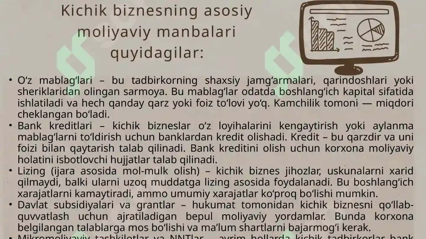 Kichik biznes moliyasi 8