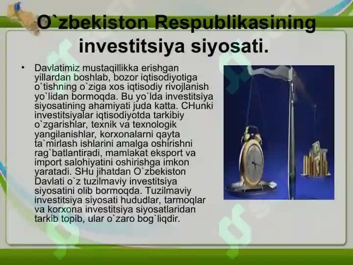 O‘zbekiston Respublikasi investitsiya siyosati 5