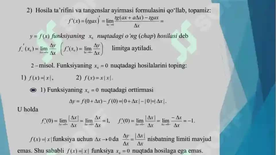 Funksiya hosilasi elementar funksiyalar 5