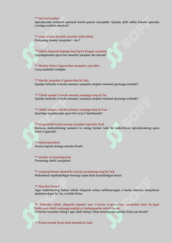 Mikroiqtisodiyot fanidan test savollari va javoblari. 4