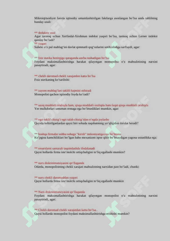 Mikroiqtisodiyot fanidan test savollari va javoblari. 6