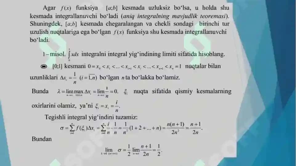 Aniq integralga keltiriluvchi masalalar 5