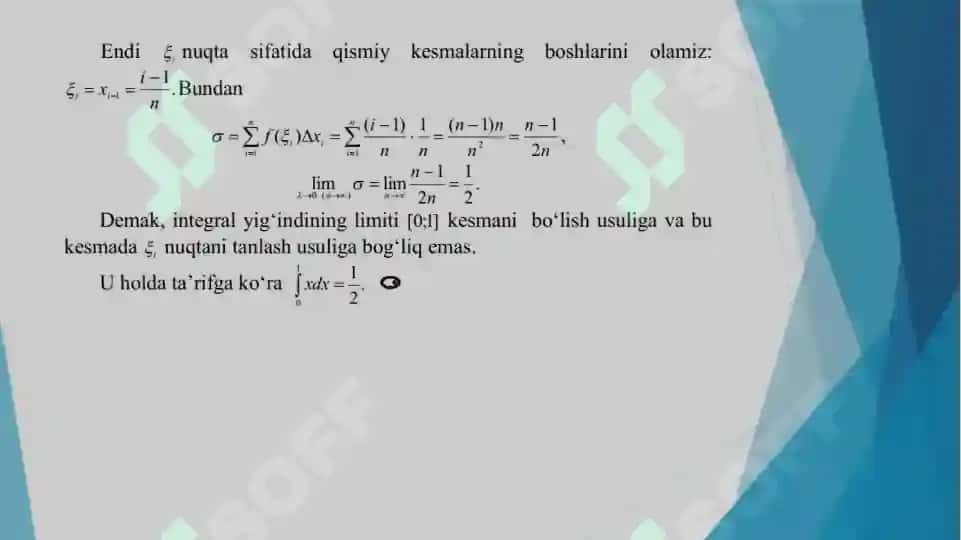 Aniq integralga keltiriluvchi masalalar 6