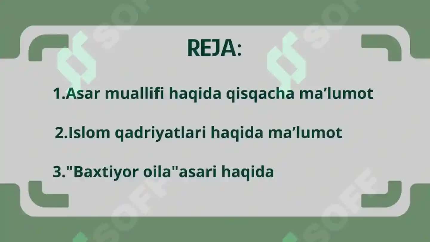 Shayx Muxammad Sodiq Muxammad Yusufning "Baxtiyor oila"asarida islom qadriyatlarining talqini 2