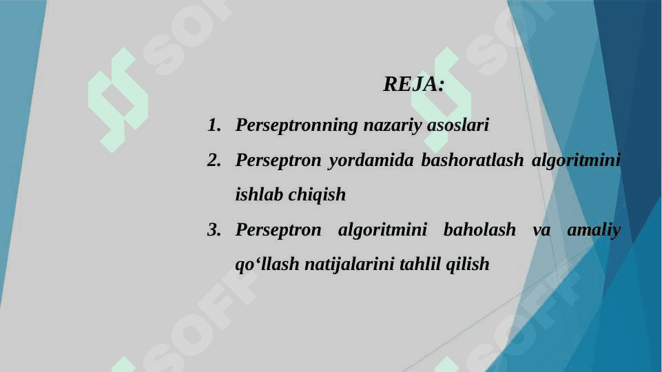 Eng sodda perseptronlar yordamida bashoratlash algoritmini ishlab 2