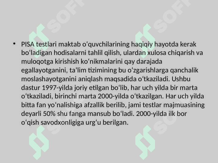 Ta’lim sifati monitoringini tashkil etish va o‘tkazishda xalqaro PISA baholash dasturidan foydalanish 7