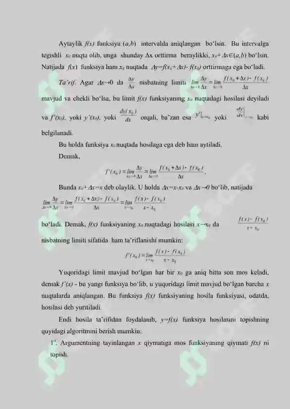 Hosila, uning geometrik va mexanik ma`nolari 5