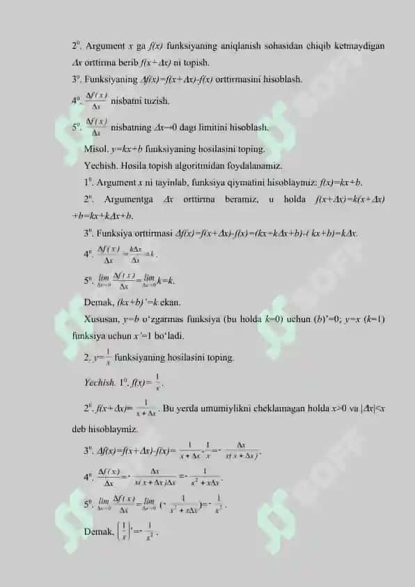 Hosila, uning geometrik va mexanik ma`nolari 6