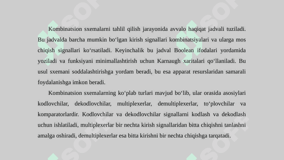 KarnoKombinatsion sxemalar analizi va sintezi.  kartalar yordamida mantiqiy funksiyalarni minimallashtirish. Kombinatsion sxemalar analizi. Kombinatsion sxemalar sintezi. Mantiqiy funksiyalarni ixchamlash usullari. Karno kartasi. Pirs va sheffer elementlari asosida mantiqiy sxemalarni loyihalash 5