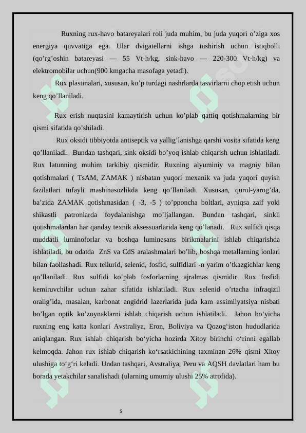 Rux, kadmiy, simob elementlarining olinishi, xossalari va birikmalari 5