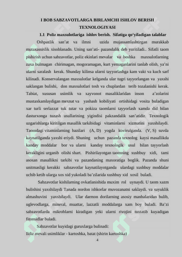 Sabzavotlarga birlamchi ishlov berish va turli taomlar uchun tug'rash usullari, Sabzavotlardan yaxna taomlar tayyorlash, 4