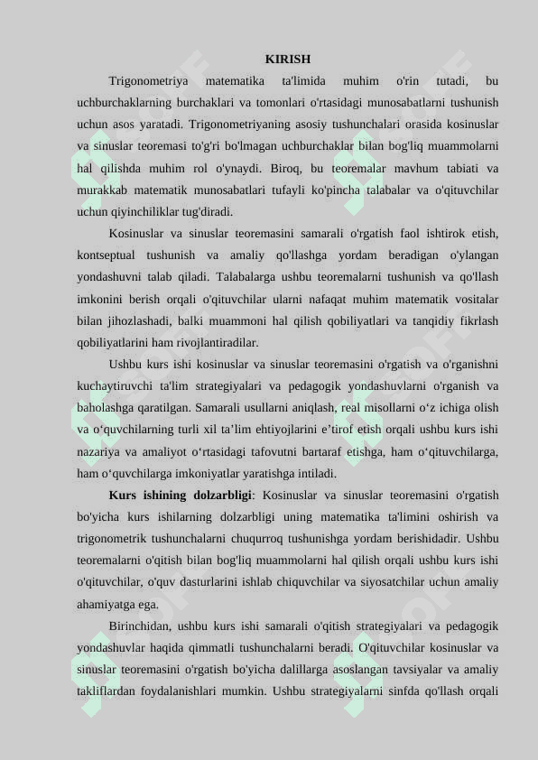 Kosinuslar va sinuslar teoremasi. kurs ishi 3