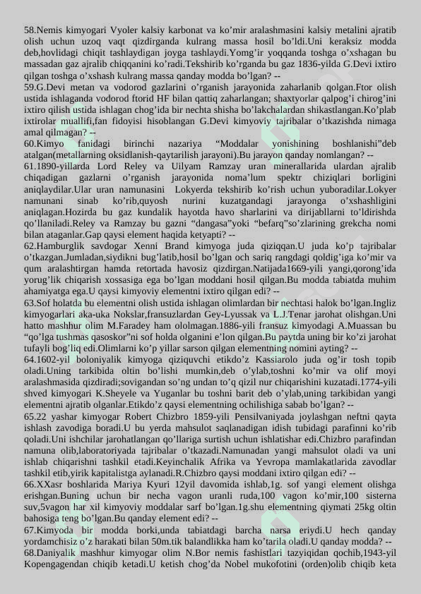 Kimyo zakovat savollari. 4