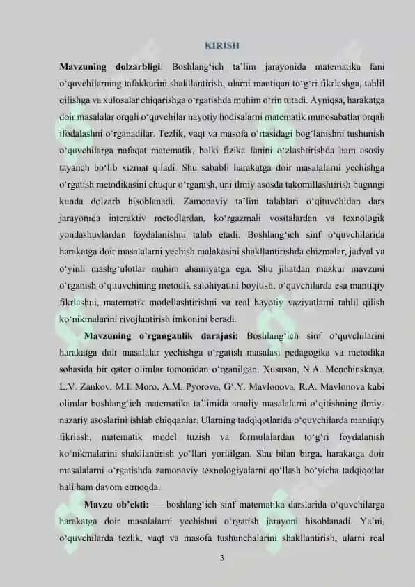 Boshlang’ich sinf o’quvchilarini harakatga doir masalalar yechishga o’rgatish metodikasi 3