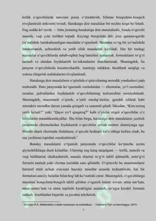 Boshlang’ich sinf o’quvchilarini harakatga doir masalalar yechishga o’rgatish metodikasi 7