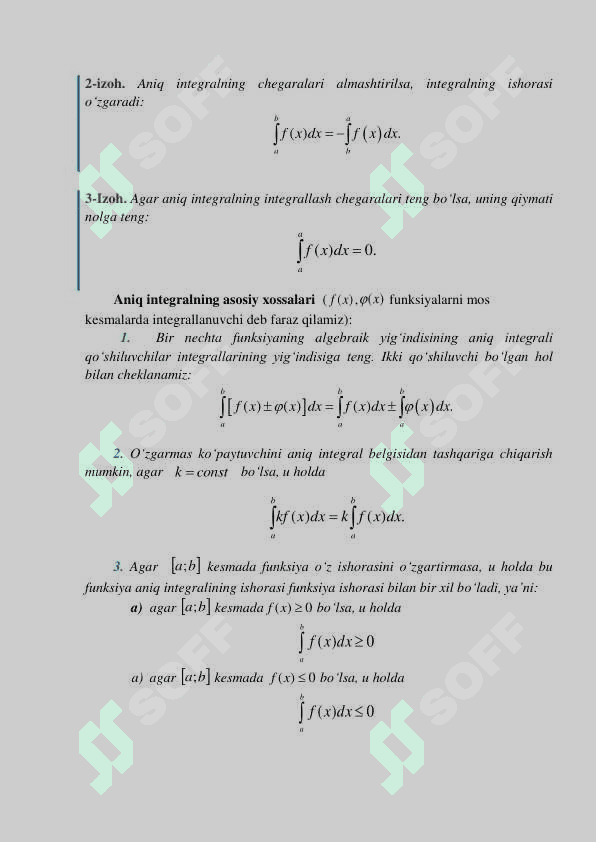 ANIQ INTEGRAL TA’RIFI (RIMAN YIG‘INDILARI). O‘RTA QIYMAT  HAQIDAGI TEOREMA. NYUTON-LEYBNIS FORMULASI. ANIQ  INTEGRALNING TATBIQLAR. 2