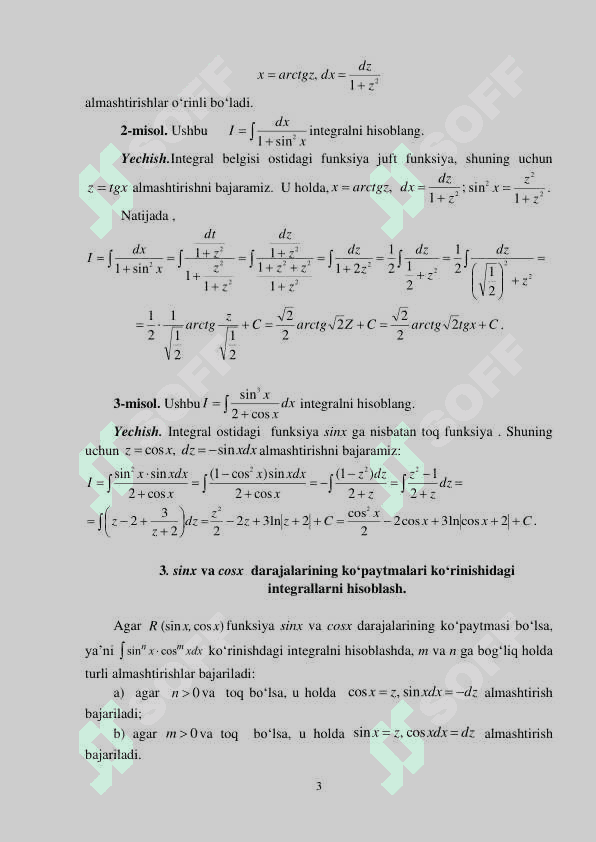 TRIGONOMETRIK FUNKSIYALARNI INTEGRALLASH 3