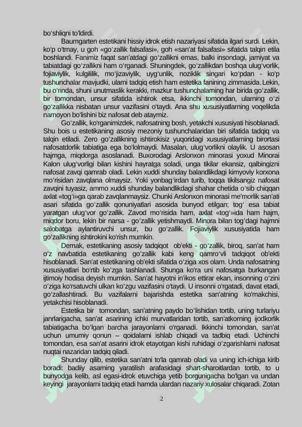 Nafosat falsafasi.   (Estetika) 2