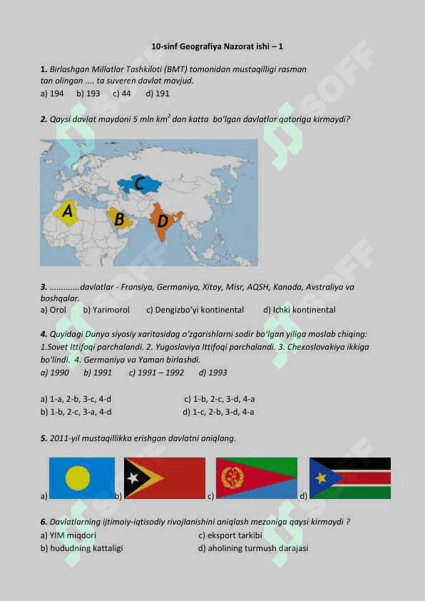 10-SINF GEOGRAFIYA NAZORAT ISHI TO'PLAMI 2
