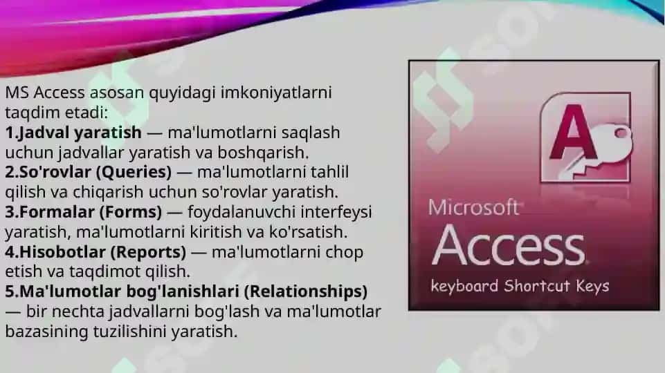 MS Access da ma’lumotlar jadvallarini ishlab chiqish va bog’lash 4