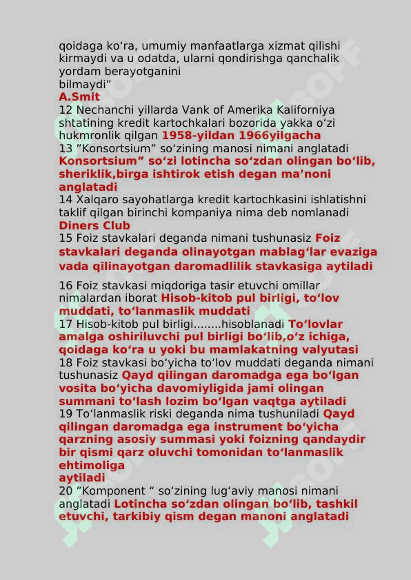 Moliya yakuniy test savollari va javoblari 2