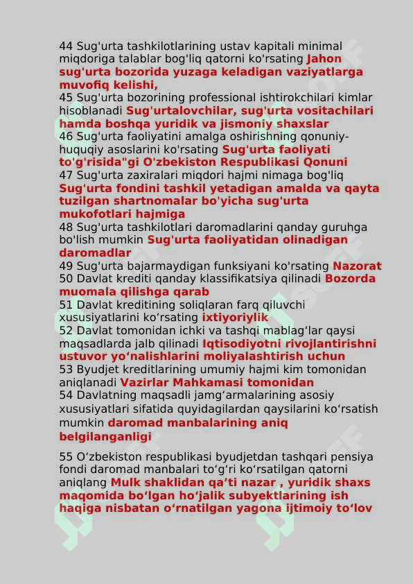 Moliya yakuniy test savollari va javoblari 5